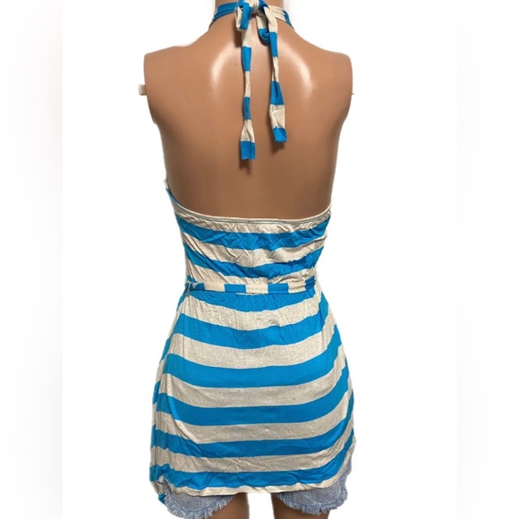 Blue Oatmeal Striped O-ring halter tunic New L - Picture 3 of 5